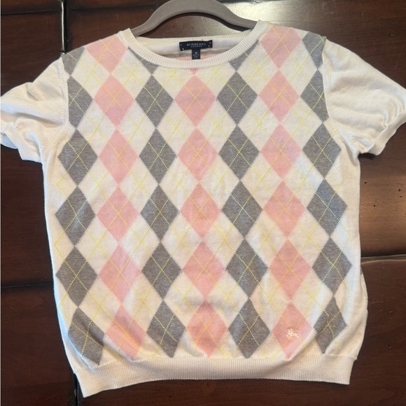 Burberry Tops - Burberry Pink, Gray & yellow cotton short sleeve spring Sweater
